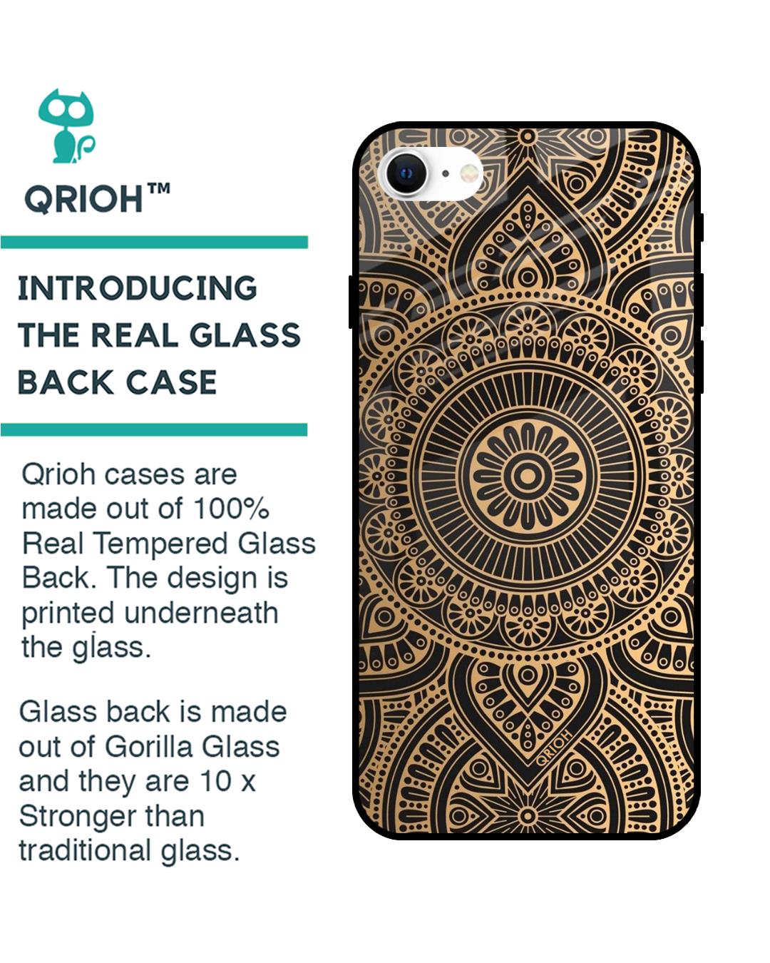 Shop Luxury Mandala Printed Premium Glass Cover For iPhone SE 2022 (Impact Resistant, Matte Finish)-Back