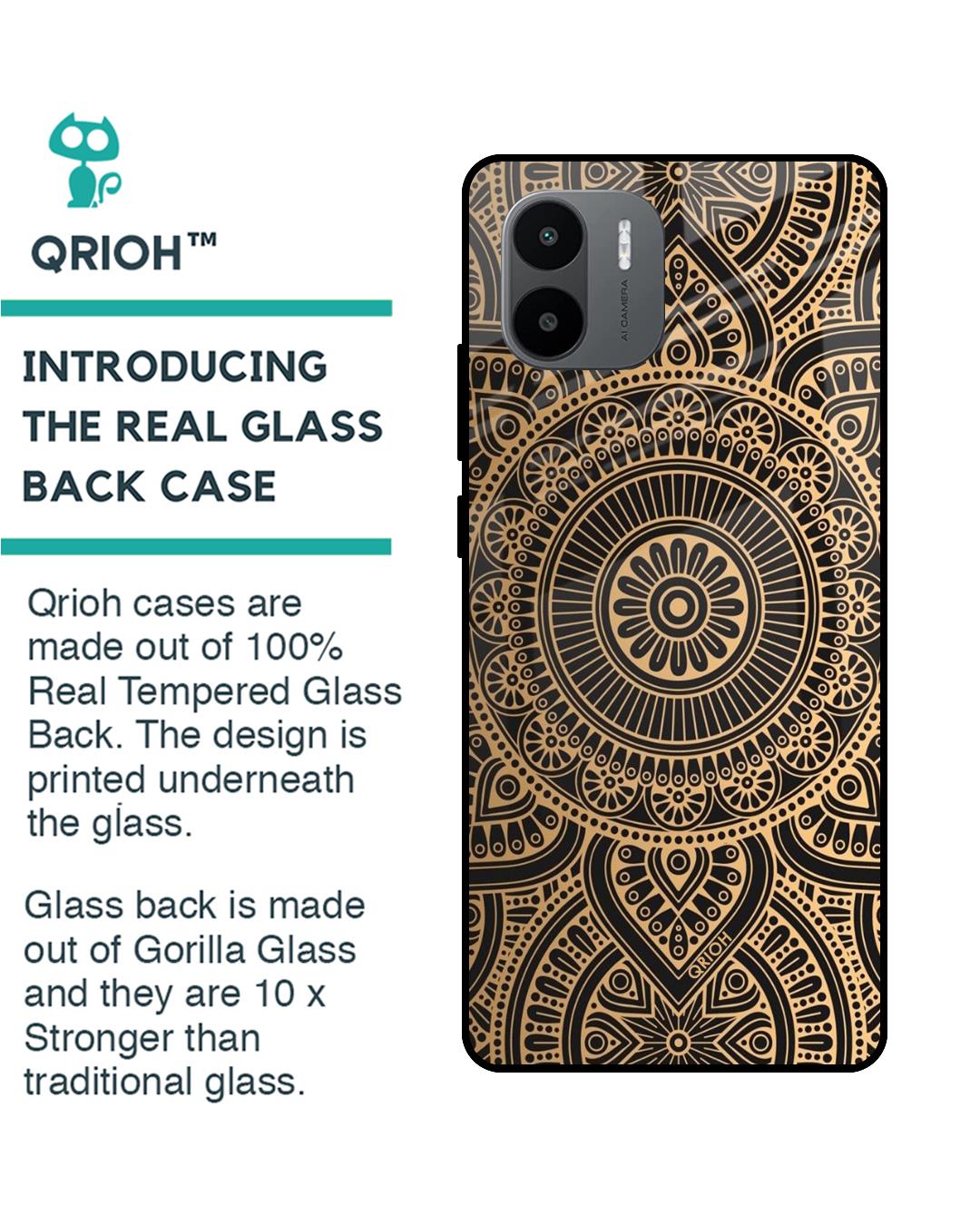 Shop Luxury Mandala Printed Premium Glass Case for Redmi A1plus (Shock Proof,Scratch Resistant)-Back