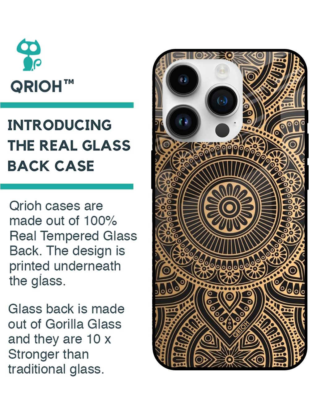 Shop Luxury Mandala Printed Premium Glass Cover for Apple iPhone 14 Pro (Shock Proof, Scratch Resistant)-Back
