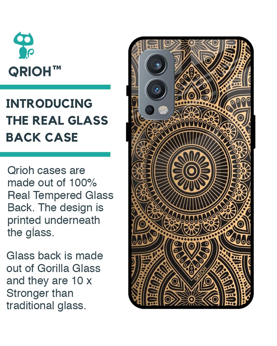 Shop Luxury Mandala Printed Premium Glass Cover For OnePlus Nord 2 5G (Impact Resistant, Matte Finish)-Back