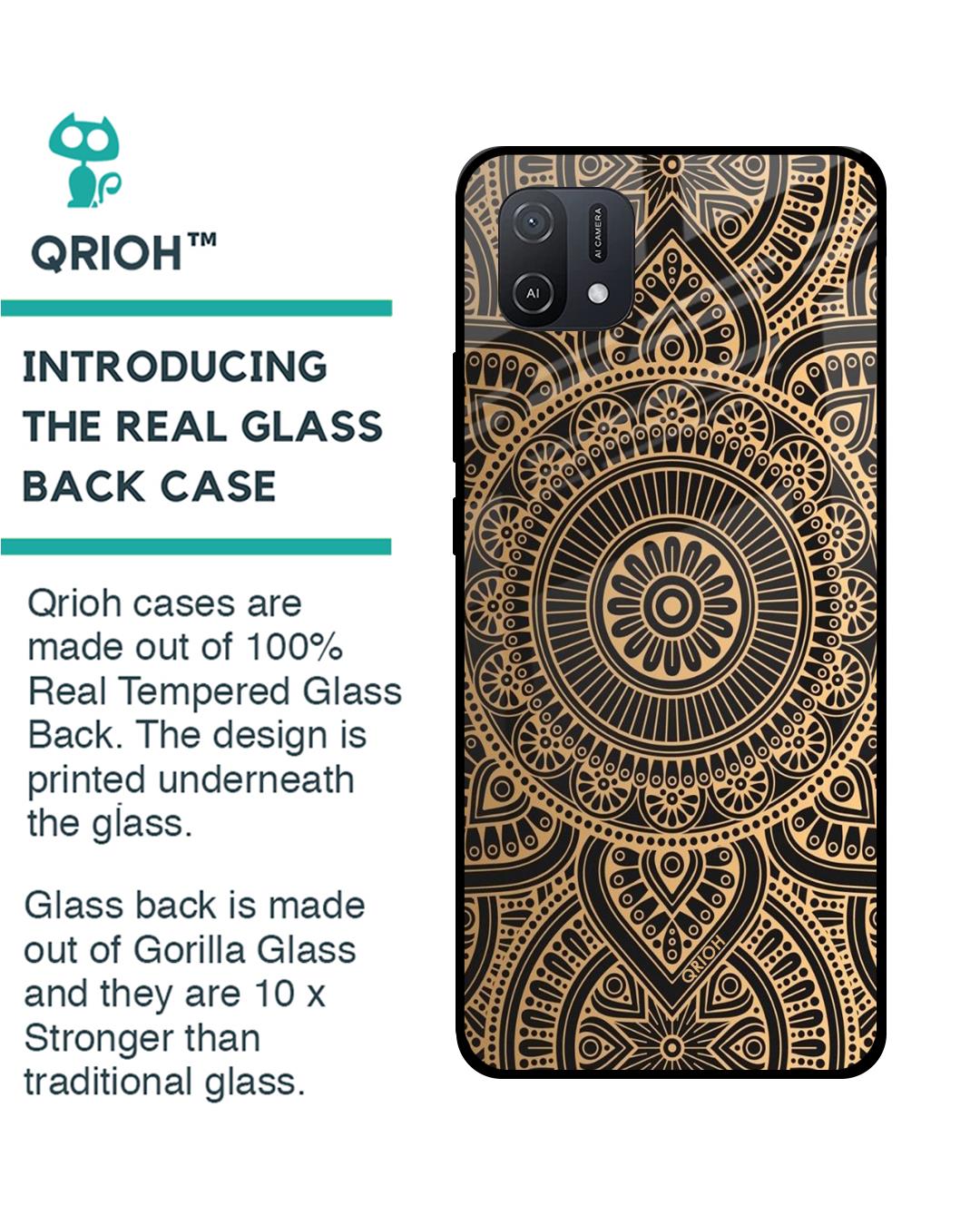 Shop Luxury Mandala Printed Premium Glass Cover For Oppo A16K (Impact Resistant, Matte Finish)-Back