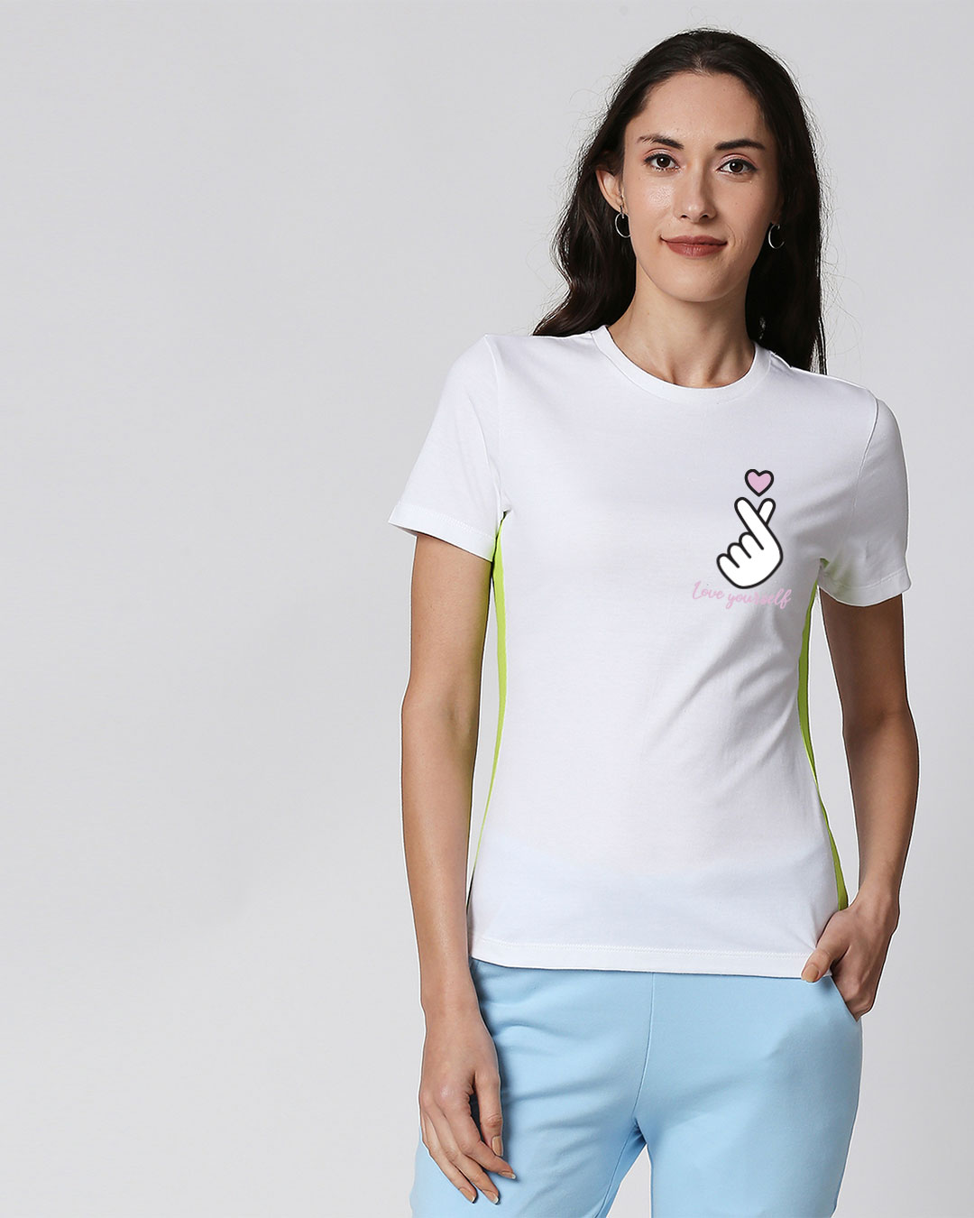 Buy LY BTS Army white-neon green Printed T-Shirt For Women Online India