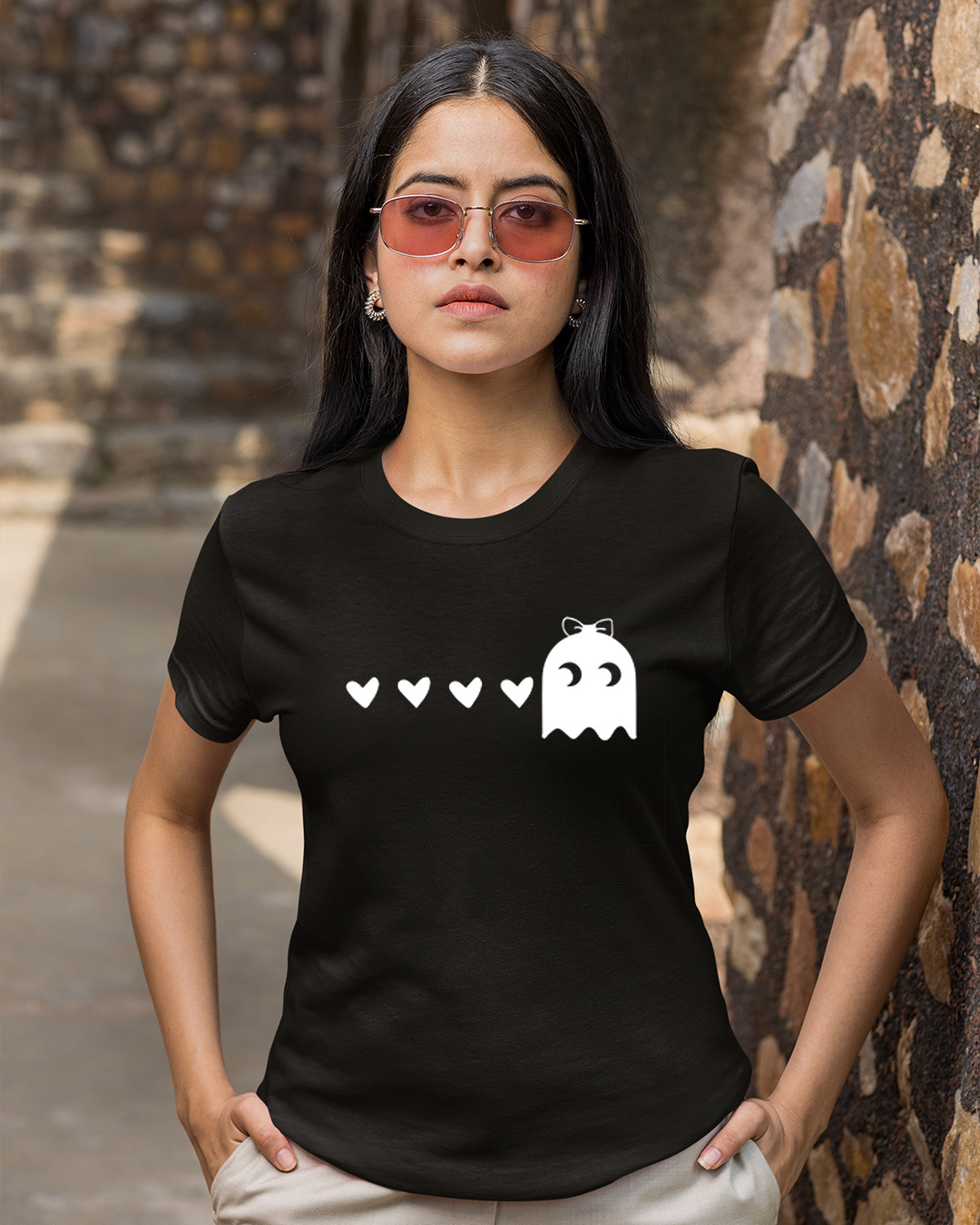 Shop Pack of 2 Unisex Black Pacman Couple T-Shirt-Back