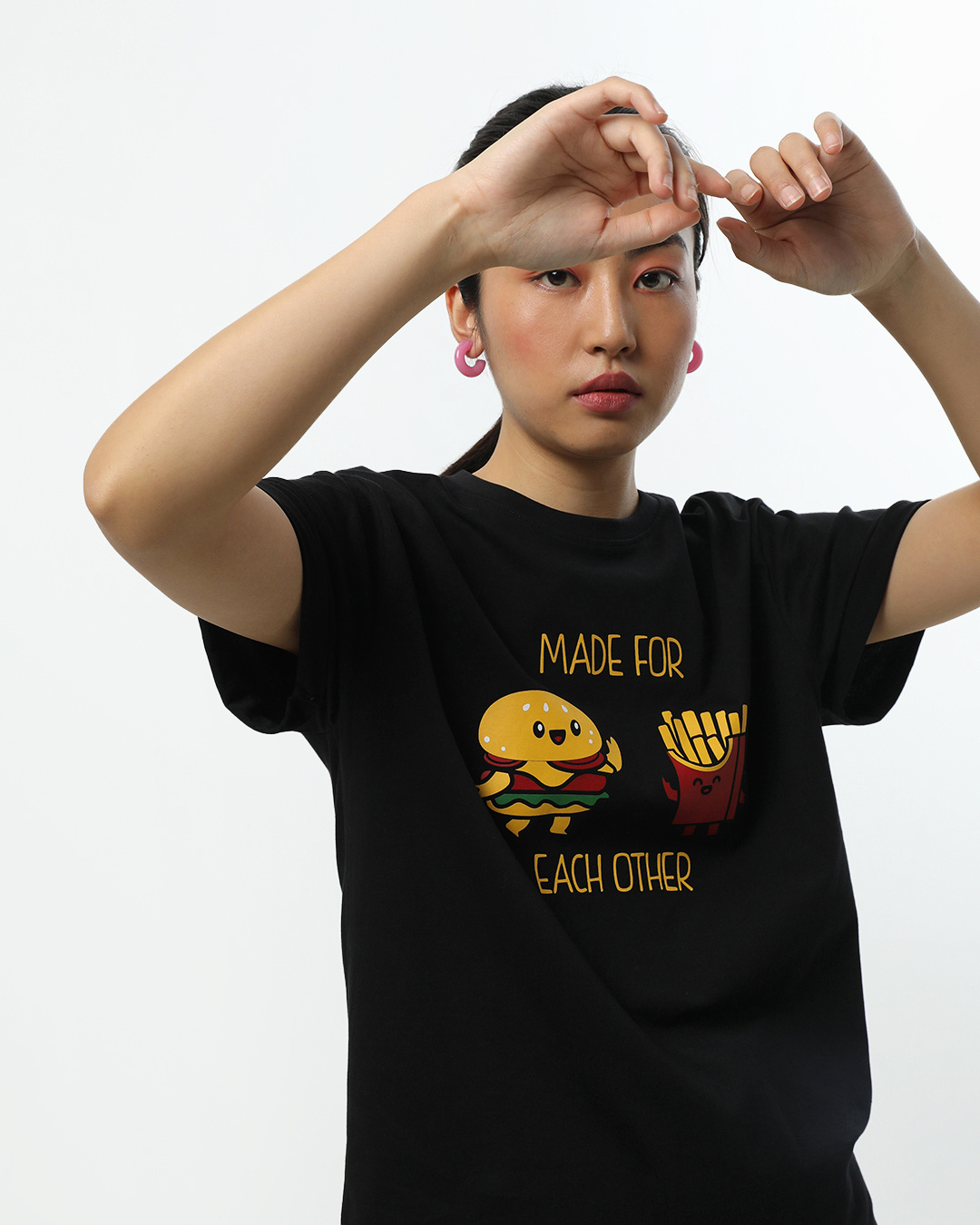 Buy Women's Black Made for Each Other Graphic Printed Boyfriend Tshirt Online at Bewakoof