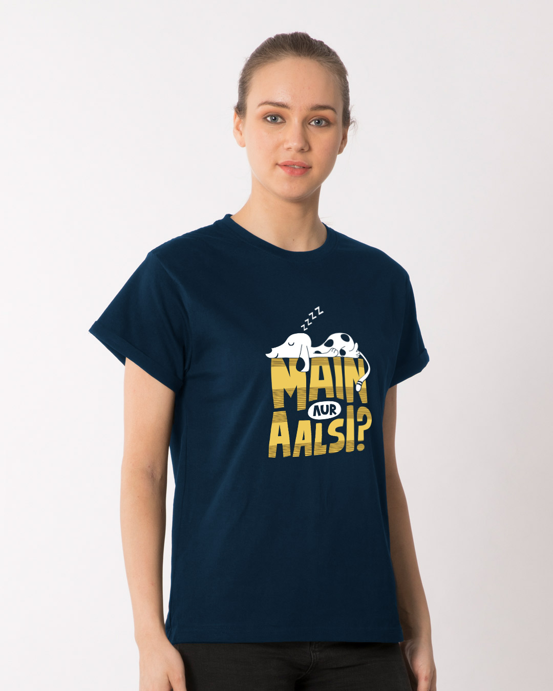 Shop Main Aur Aalsi Boyfriend T-Shirt-Back