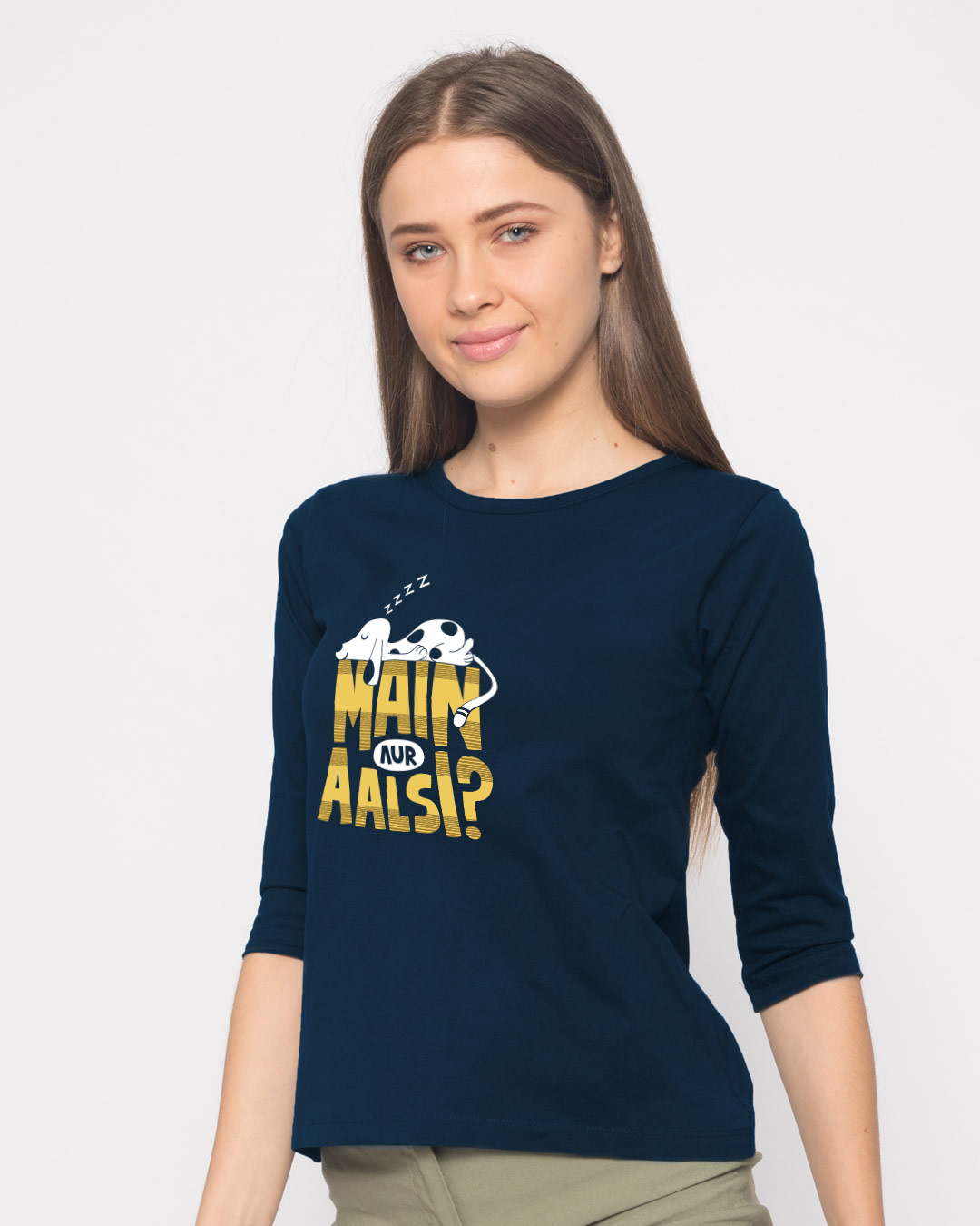 Shop Main Aur Aalsi Round Neck 3/4th Sleeve T-Shirt-Back
