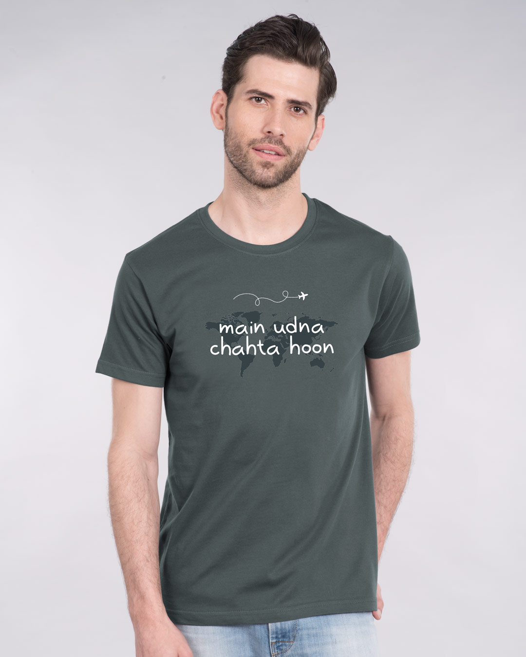 Buy Main Udna Chahta Hoon Half Sleeve T-Shirt for Men grey Online at ...