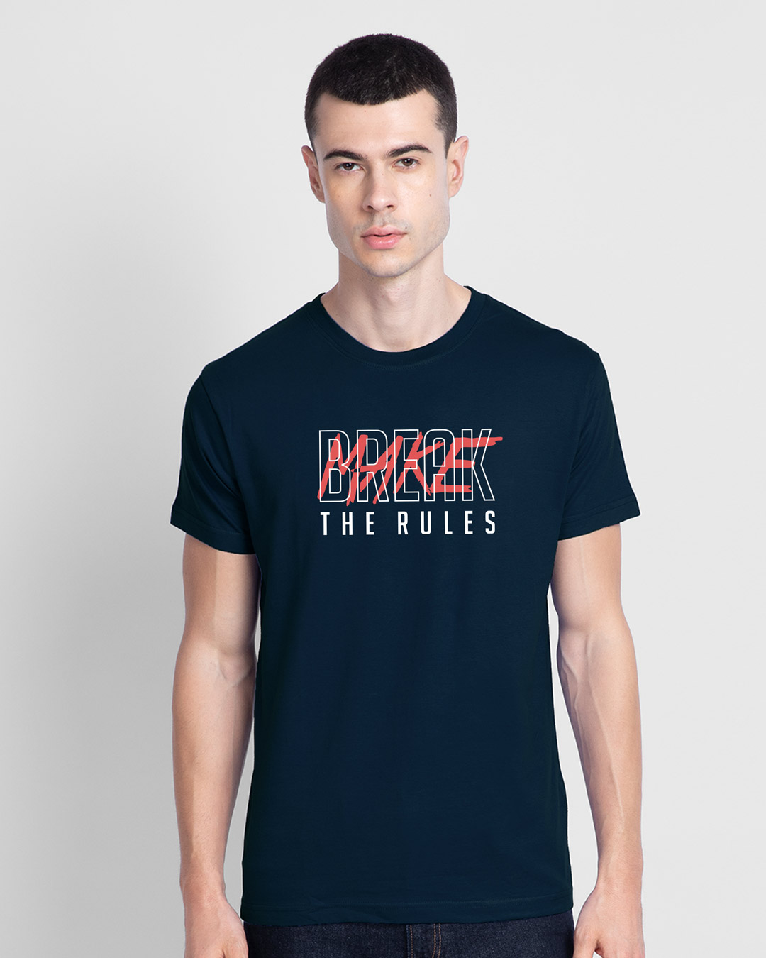 Shop Make And Break The Rules Half Sleeve T-Shirt Navy Blue-Back