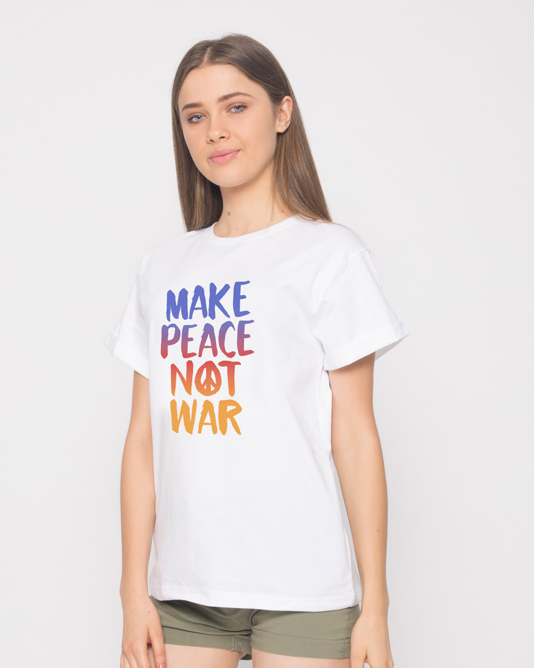 Shop Make Peace Colorful Boyfriend T-Shirt-Back