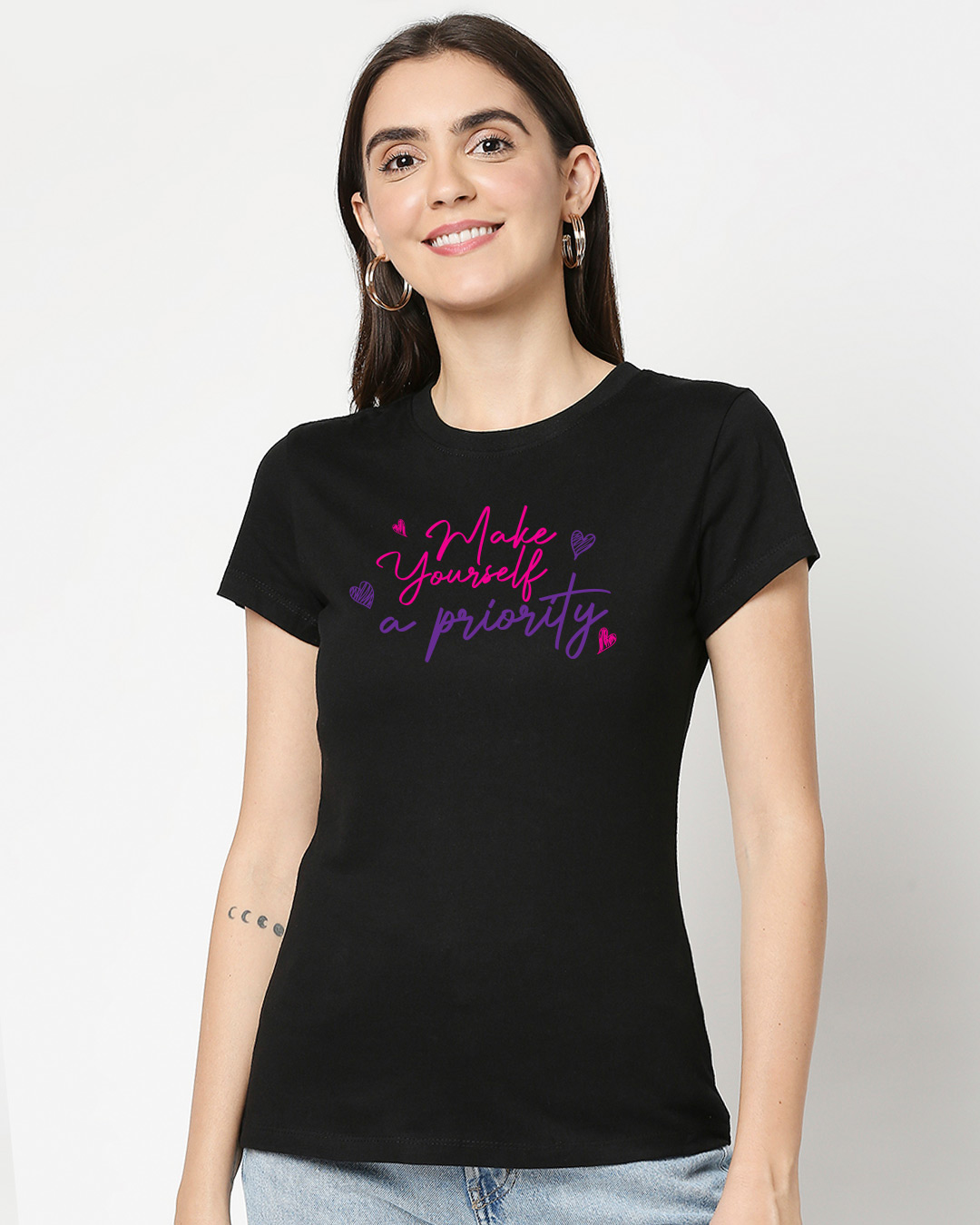 Shop Make Yourself A Priority Half Sleeve Printed T-Shirt Black-Back