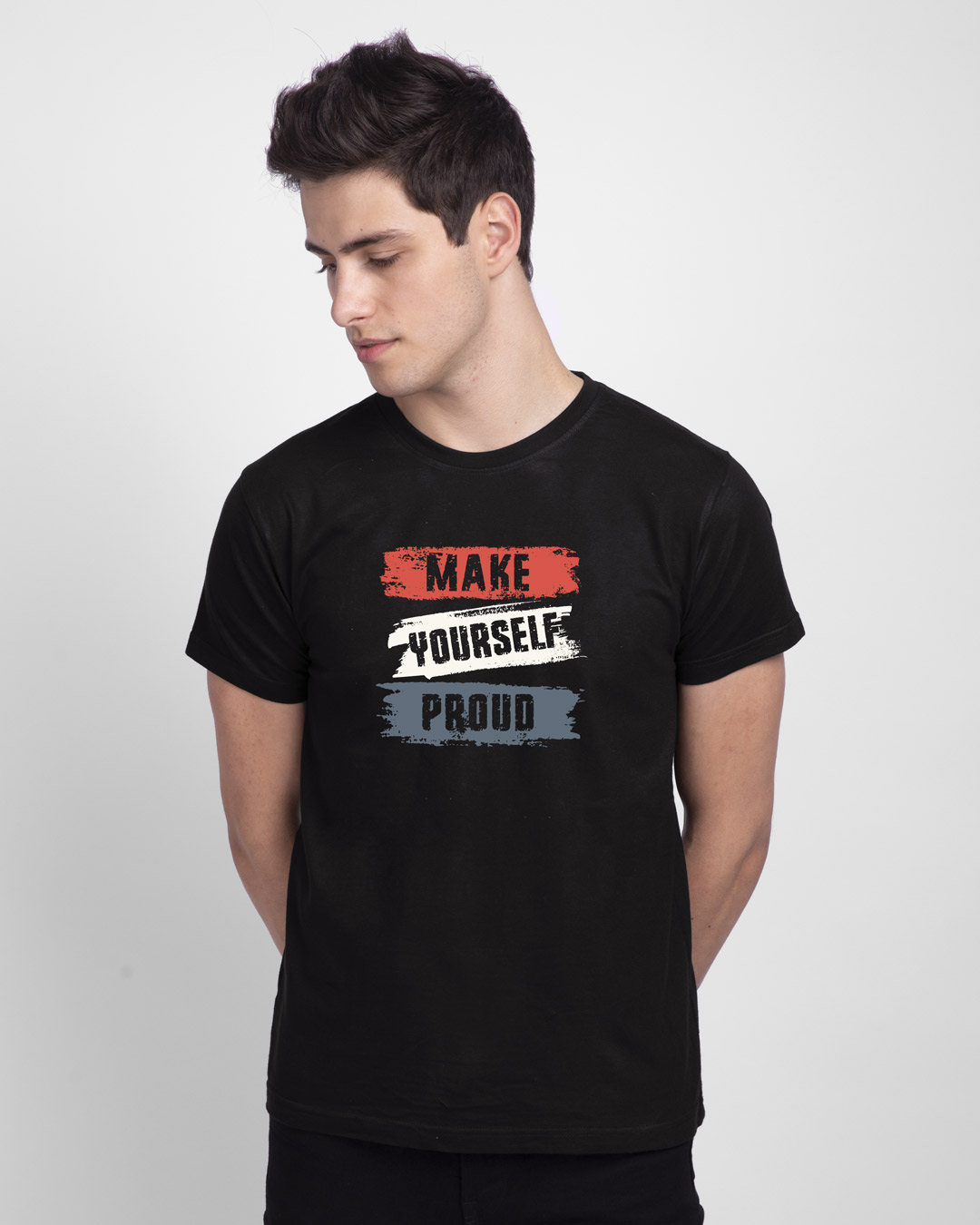 Shop Make Yourself Proud Half Sleeve T-Shirt Black-Back