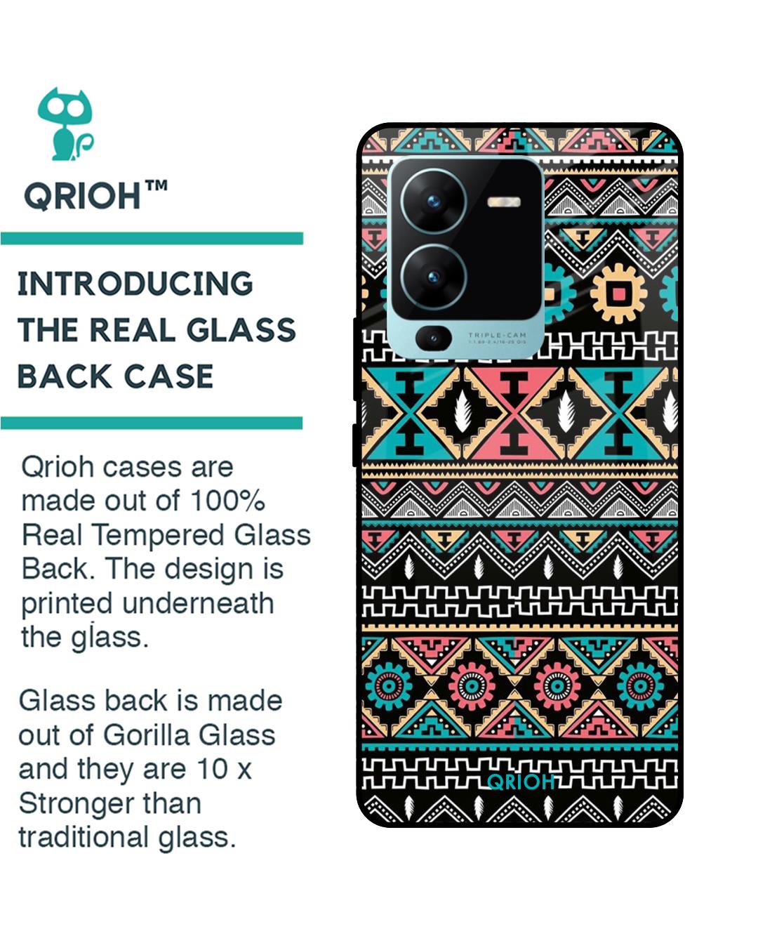 Shop Mandala Pattern Printed Premium Glass Case for Vivo V25 Pro (Shock Proof,Scratch Resistant)-Back