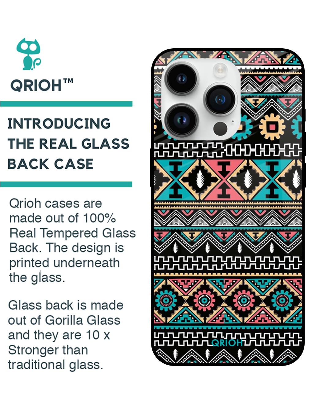 Shop Mandala Pattern Printed Premium Glass Cover for Apple iPhone 14 Pro (Shock Proof, Scratch Resistant)-Back