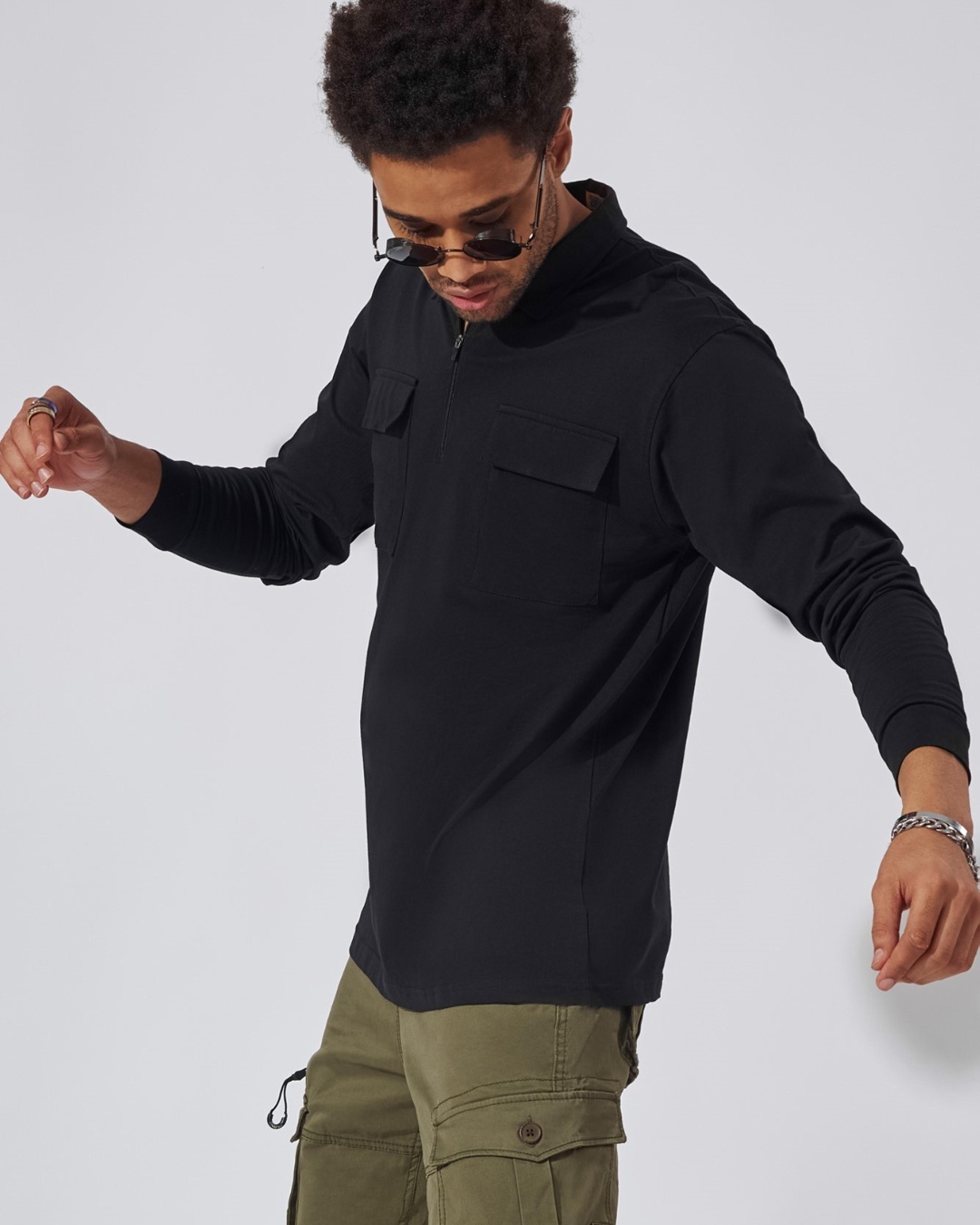 Shop Men's Black Oversized Polo T Shirt-Back