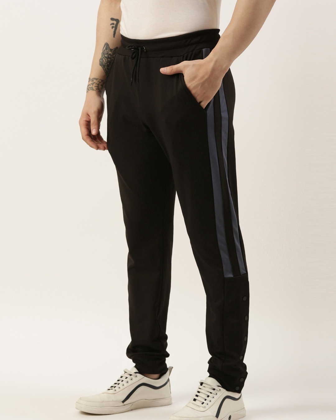Shop Men's Black Side Striped Slim Fit Track Pants-Back