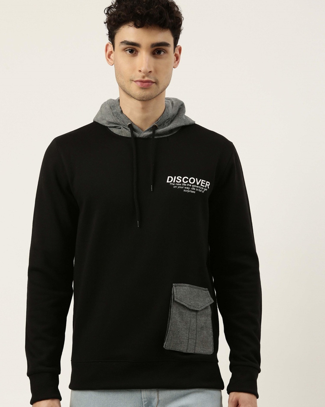 Men's Black Typography Printed Cotton Casual Sweatshirt
