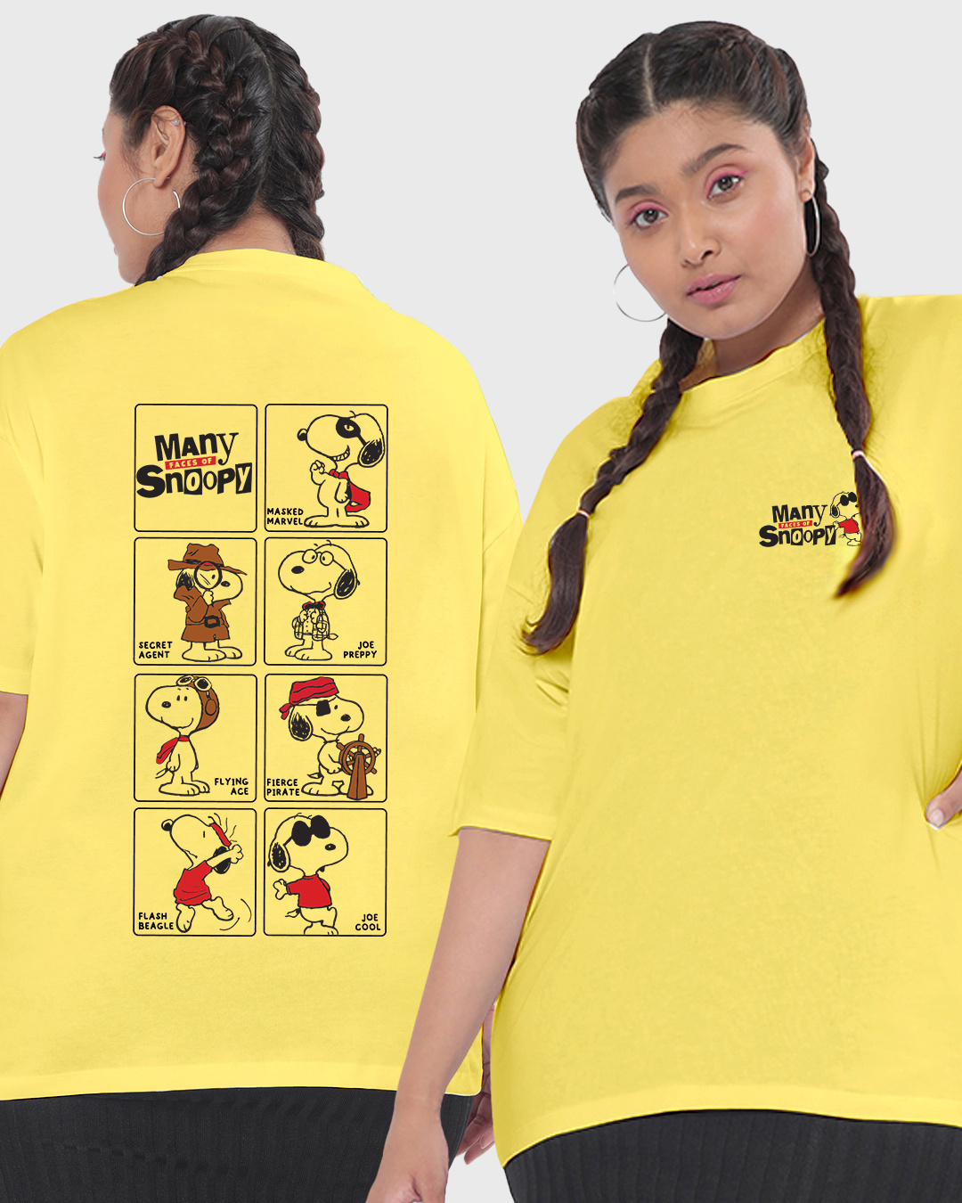 Buy Womens Yellow Many Faces Snoopy Graphic Printed Oversized Plus Size T Shirt For Women