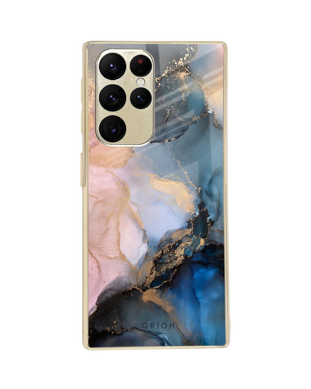 Shop Marble Ink Abstract Metallic Gold Premium Glass Case for Samsung Galaxy S22 Ultra 5G-Back