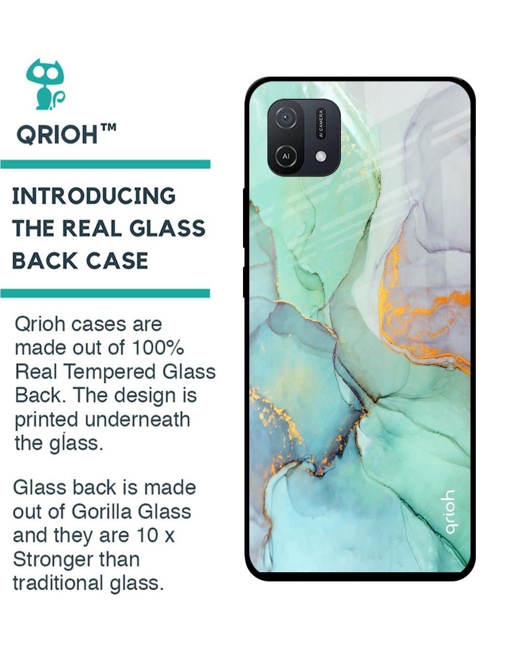 Shop Marble Printed Premium Glass Cover for Oppo A16K (Shockproof, Light Weight)-Back