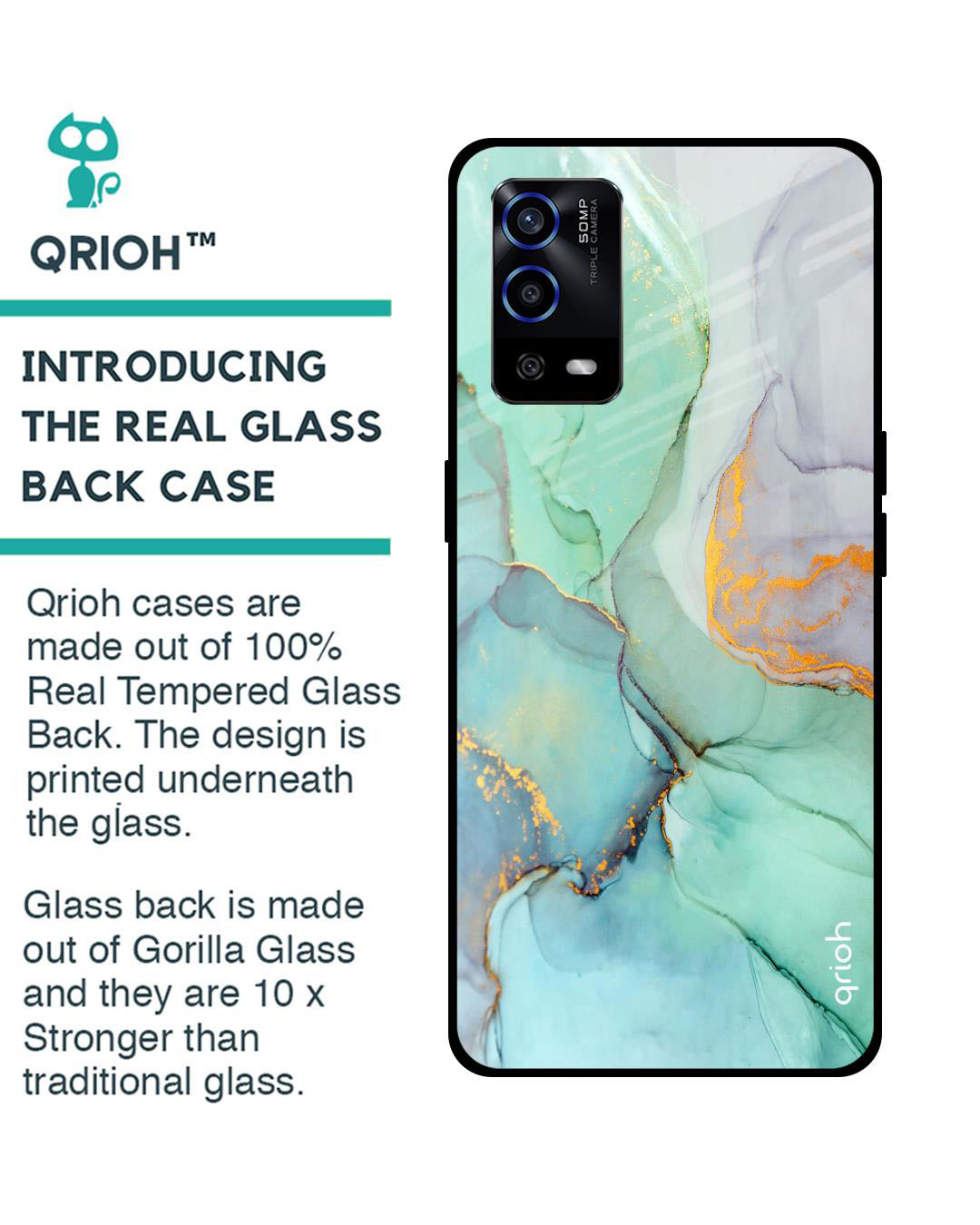 Shop Marble Printed Premium Glass Cover for Oppo A55 (Shock Proof, Lightweight)-Back