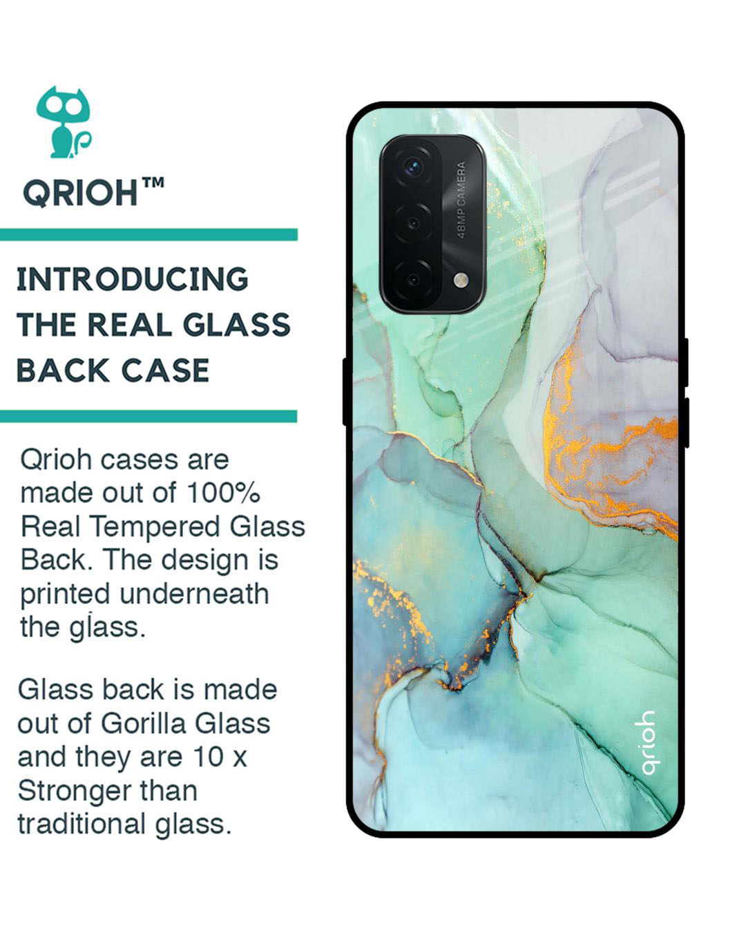 Shop Marble Printed Premium Glass Cover for Oppo A74 (Shock Proof, Lightweight)-Back