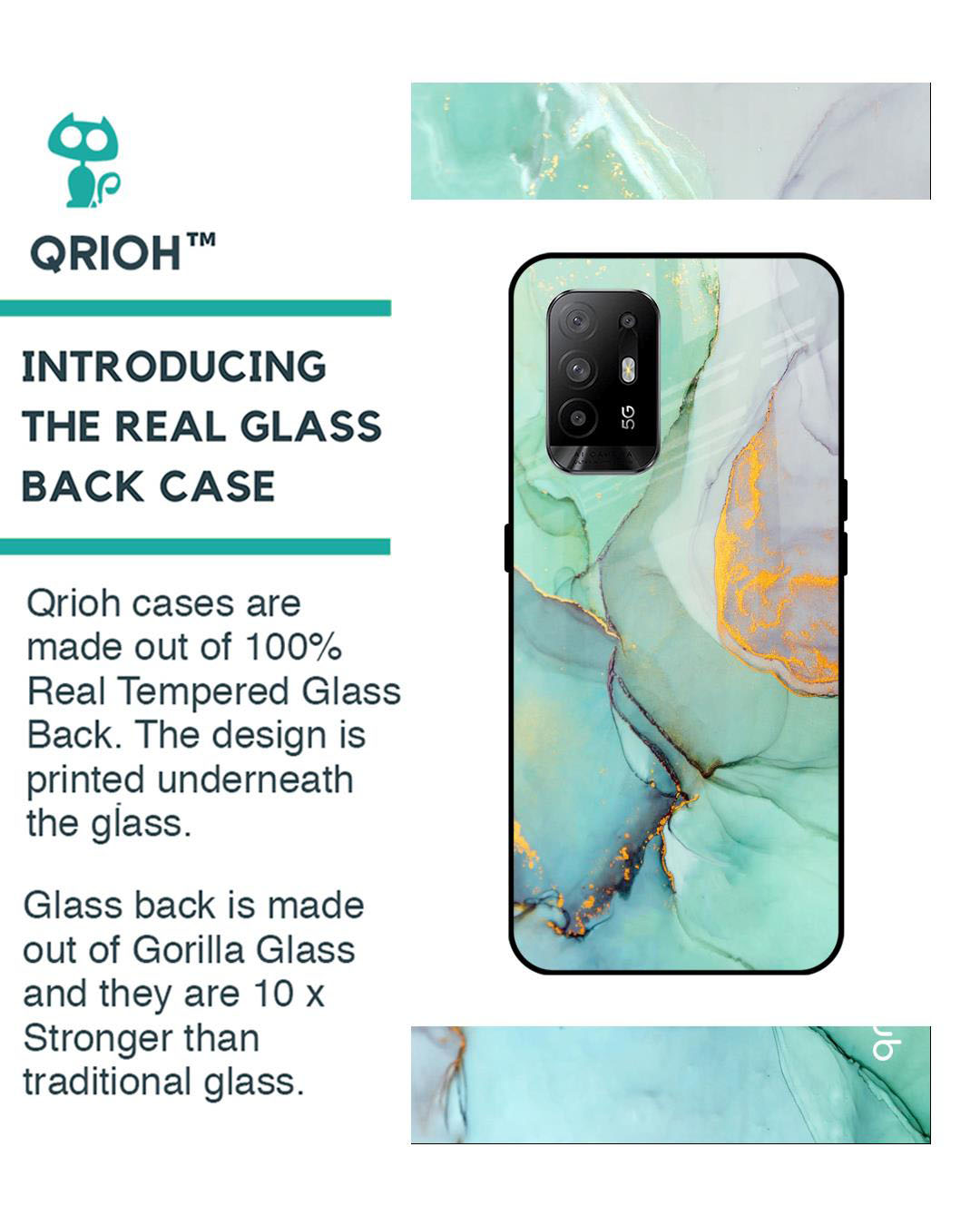Shop Marble Printed Premium Glass Cover for Oppo F19 Pro Plus (Shock Proof, Lightweight)-Back