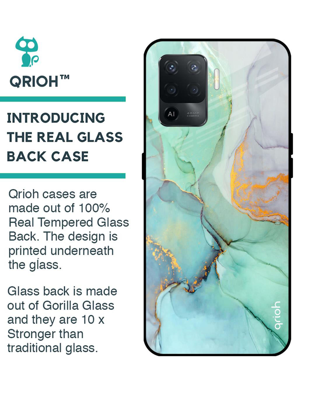 Shop Marble Printed Premium Glass Cover for Oppo F19 Pro (Shock Proof, Lightweight)-Back
