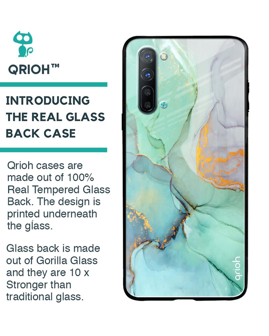 Shop Marble Printed Premium Glass Cover for Oppo Reno 3 (Shock Proof, Lightweight)-Back