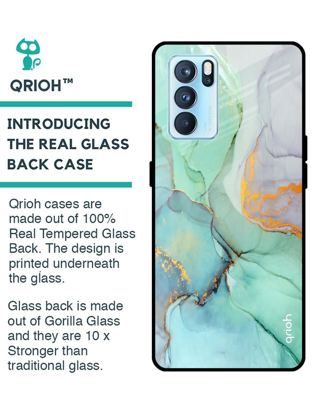 Shop Marble Printed Premium Glass Cover for Oppo Reno 6 5G (Shock Proof, Lightweight)-Back