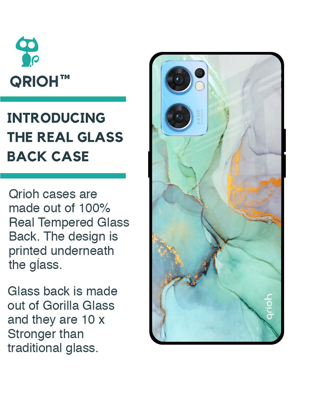 Shop Marble Printed Premium Glass Cover for Oppo Reno 7 5G (Shock Proof, Lightweight)-Back