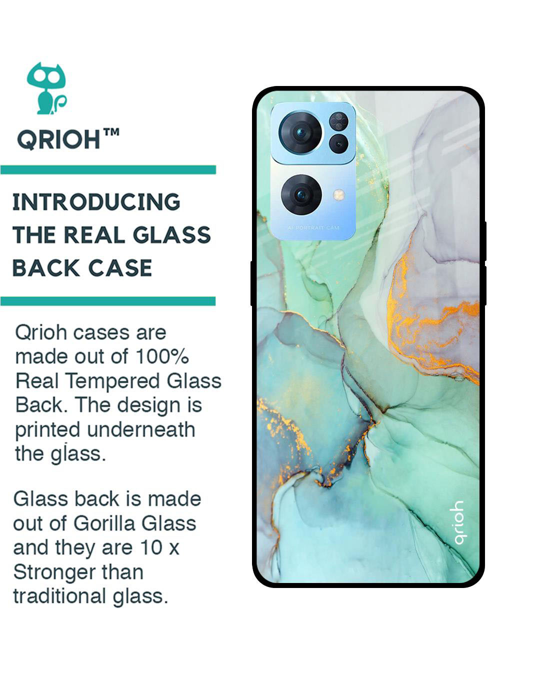 Shop Marble Printed Premium Glass Cover for Oppo Reno 7 Pro 5G (Shock Proof, Lightweight)-Back