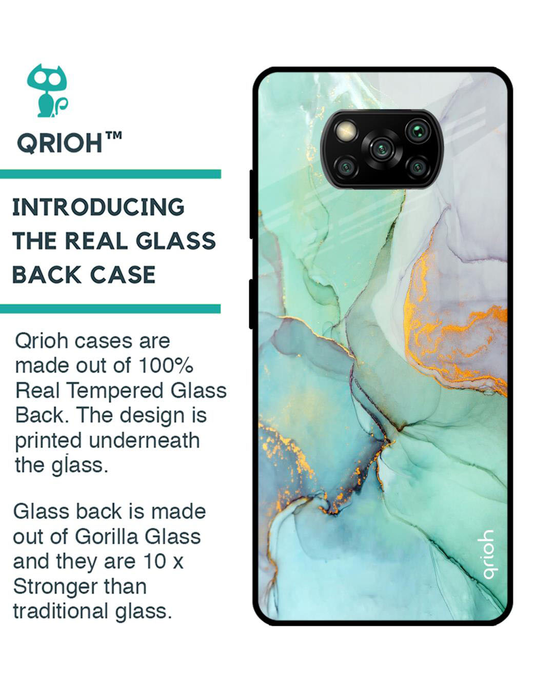 Shop Marble Printed Premium Glass Cover for Poco X3 Pro (Shock Proof, Lightweight)-Back