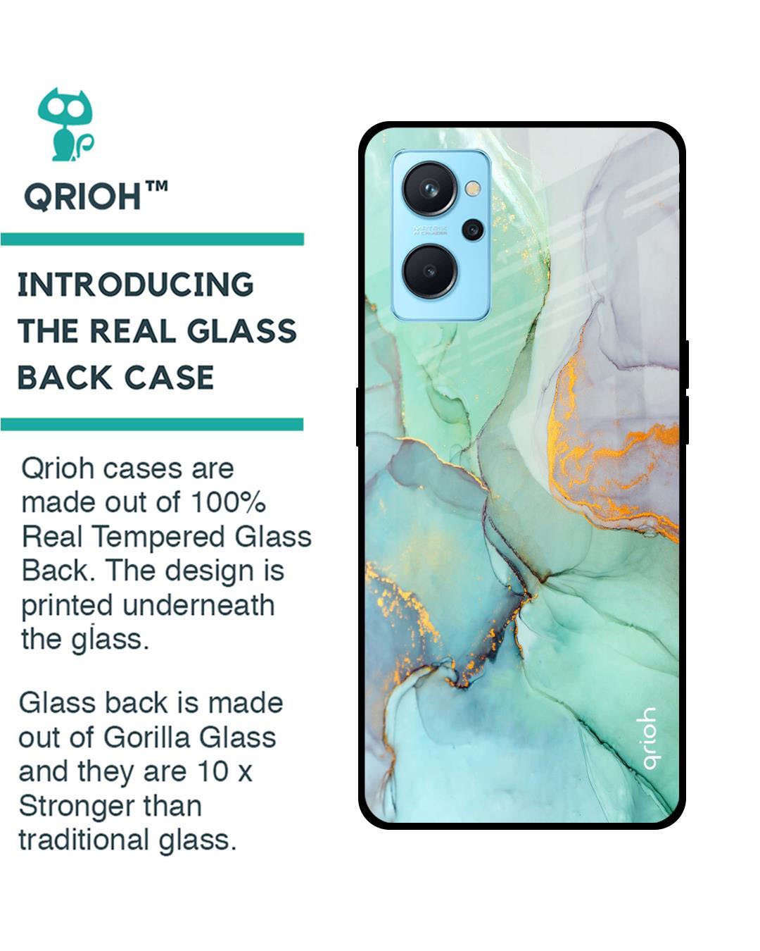Shop Marble Printed Premium Glass Cover for Realme 9i (Shock Proof, Lightweight)-Back