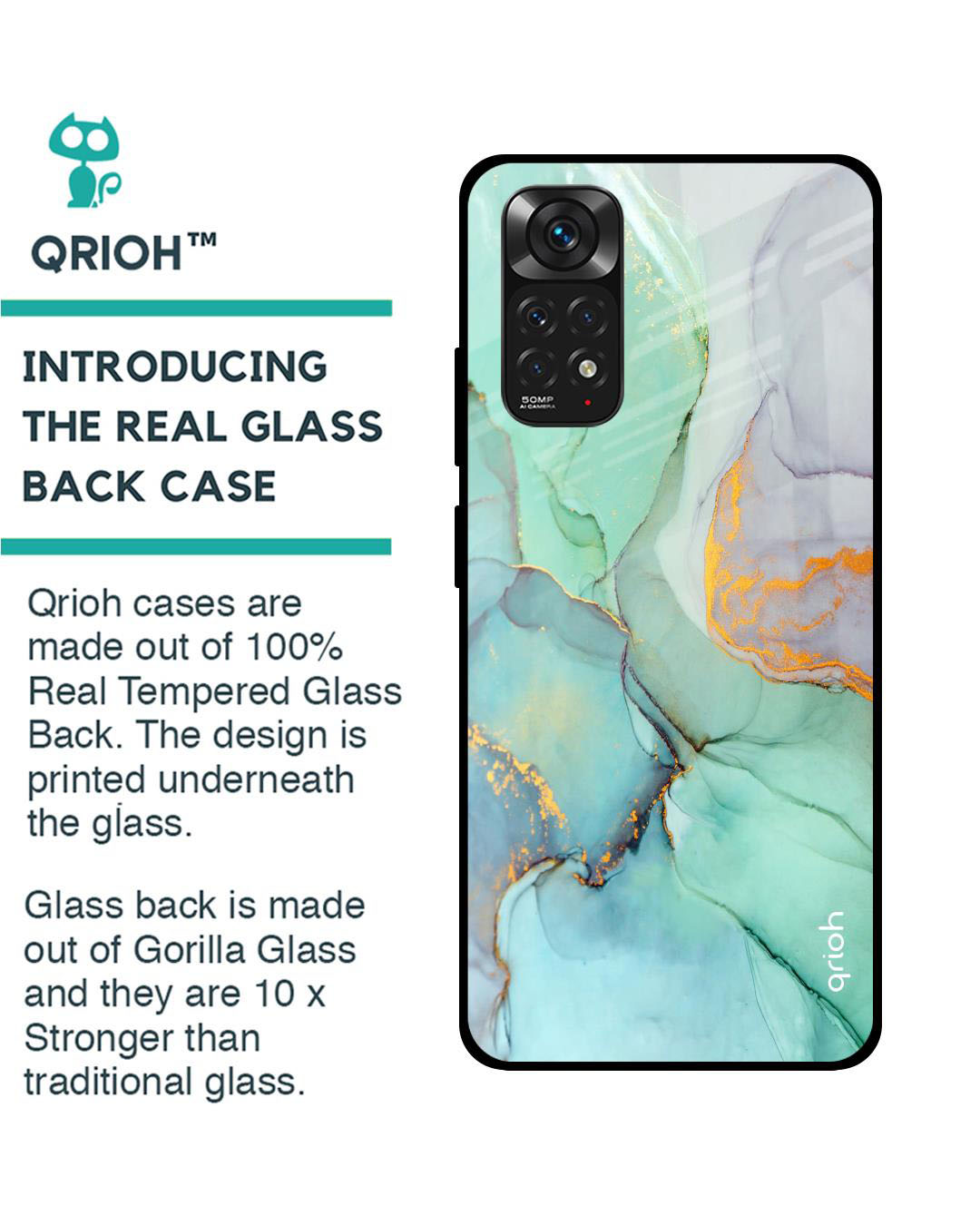 Shop Marble Printed Premium Glass Cover for Redmi Note 11 (Shock Proof, Lightweight)-Back