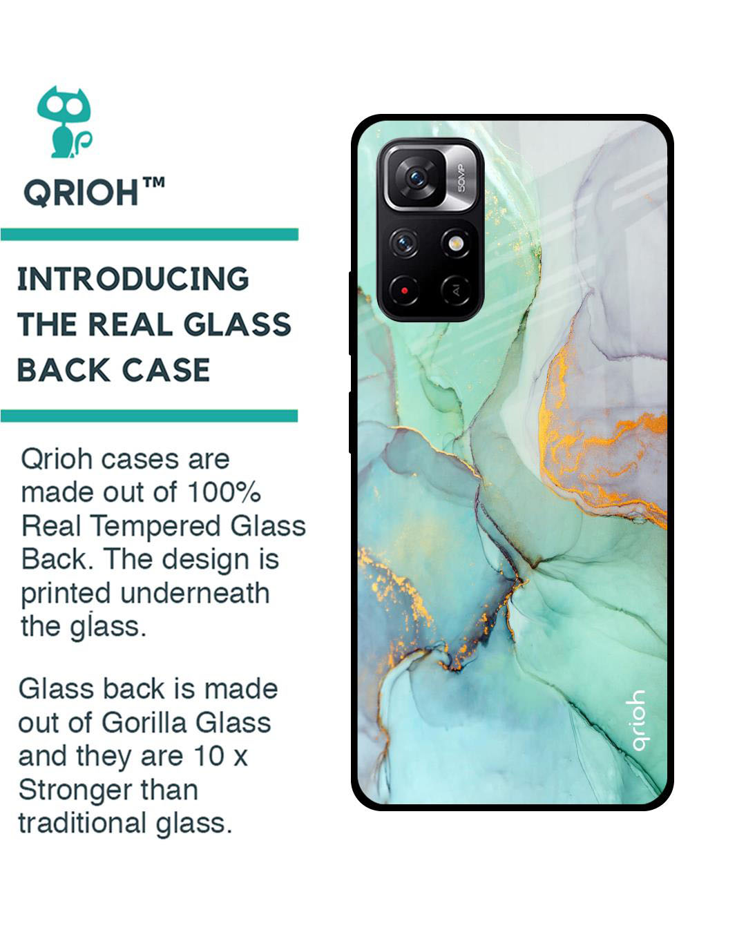 Shop Marble Printed Premium Glass Cover for Redmi Note 11T 5G (Shock Proof, Lightweight)-Back