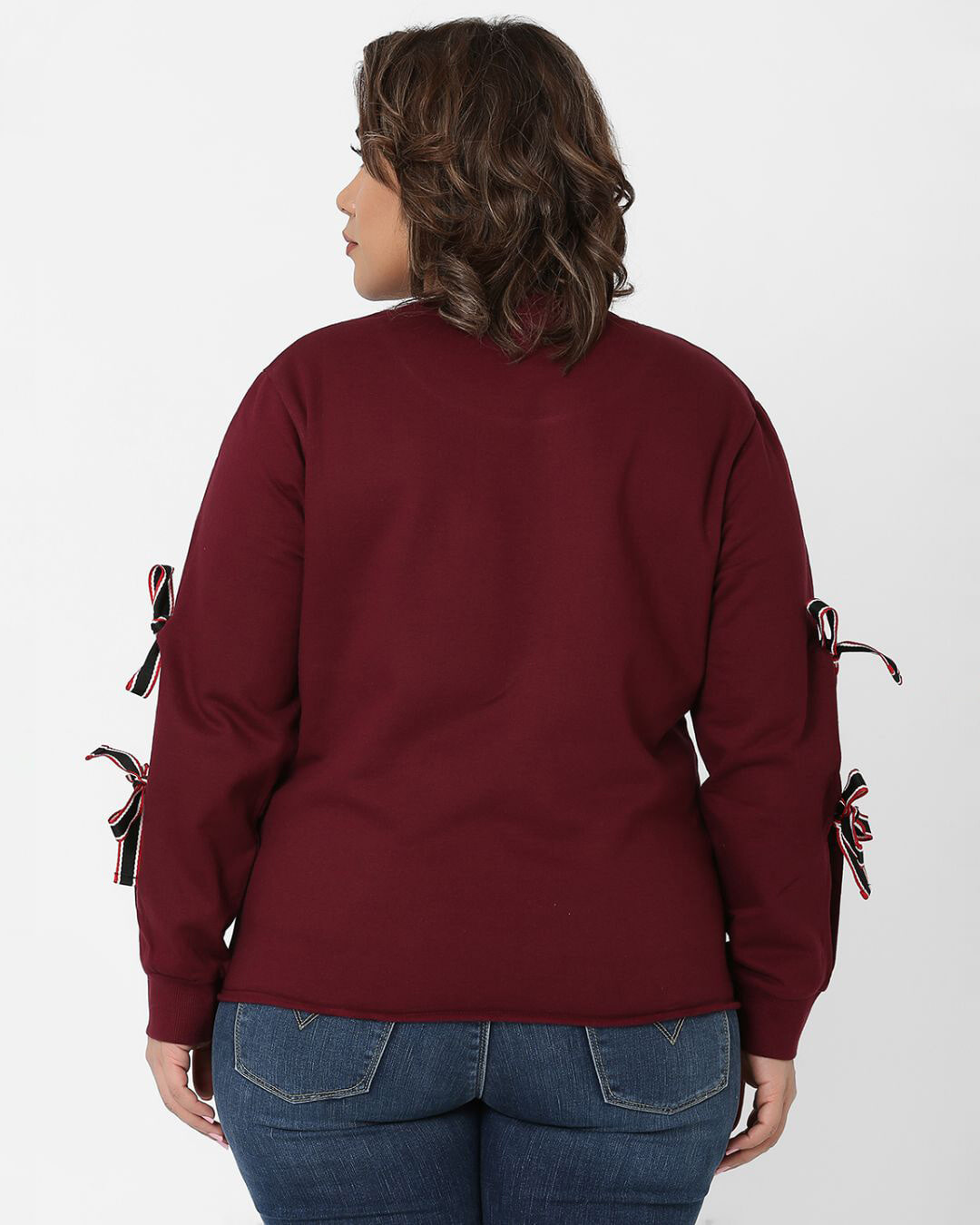 Shop Cropped Sweatshirt With Tie Up Sleeves-Back