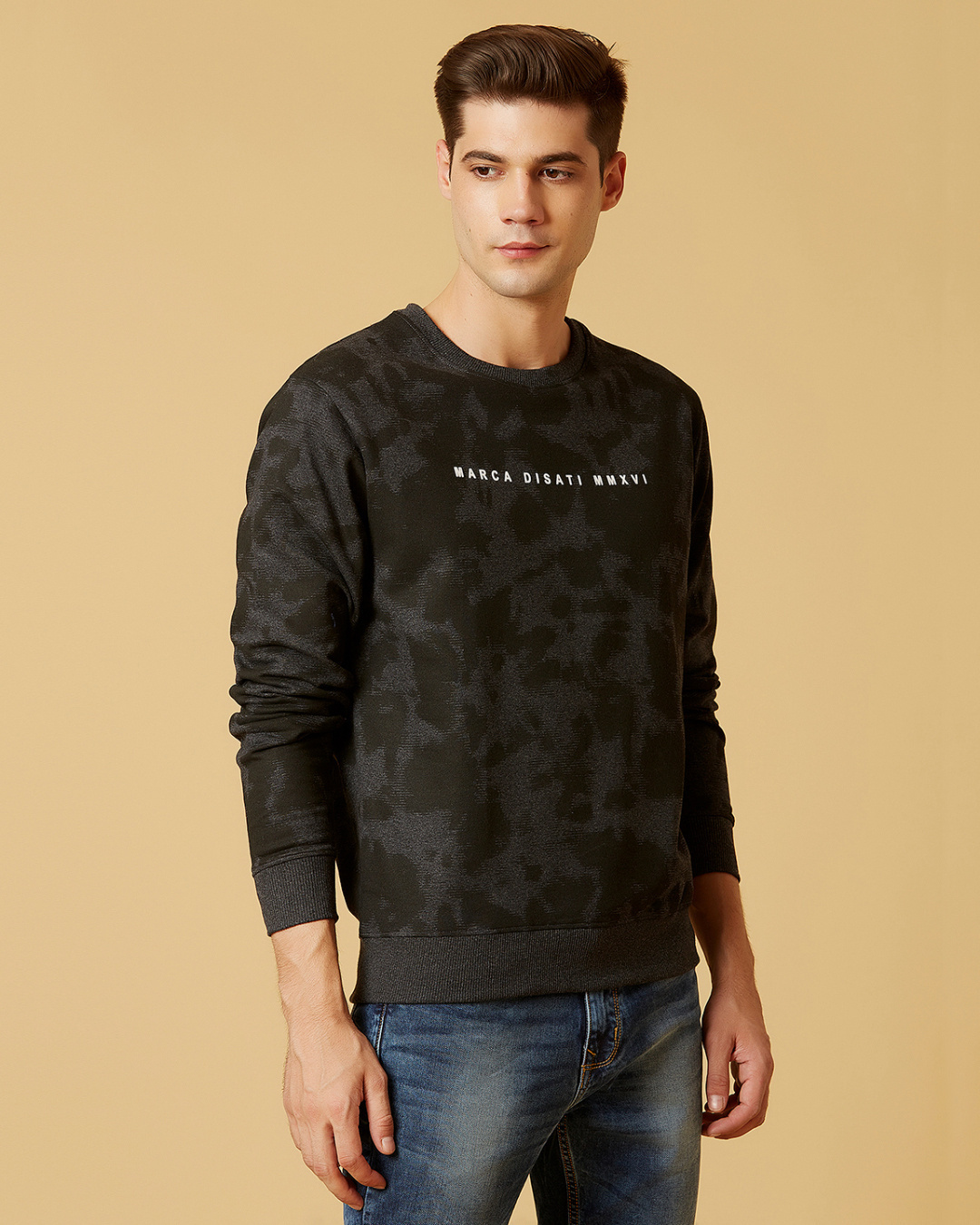 Shop Men's Black All Over Graphic Print Regular Fit Sweatshirt-Back