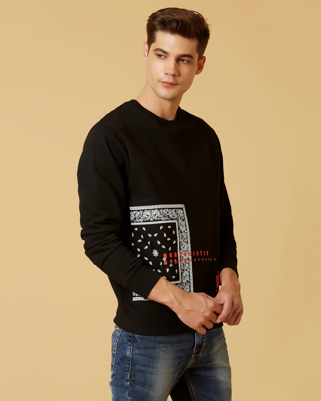 Shop Men's Black Placement Print Regular Fit Sweatshirt-Back