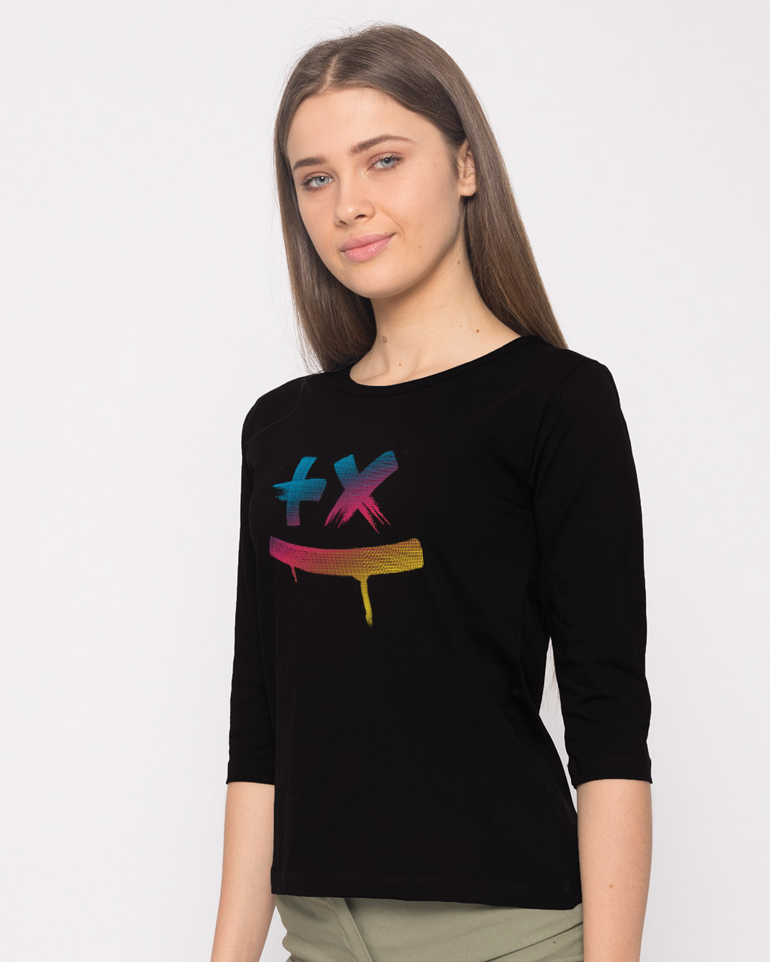 Shop Women's Black Martin Garrix Colorful 3/4th Sleeve Slim Fit T-shirt-Back