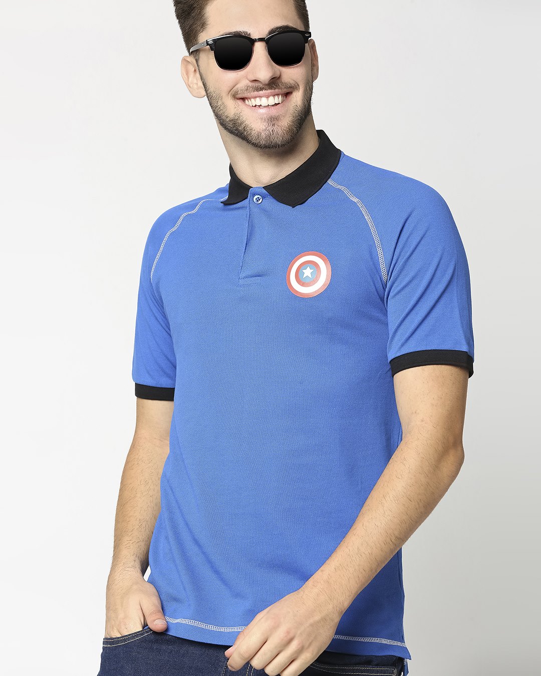 Marvel Shield Raglan Polo T-Shirts Baleine Blue