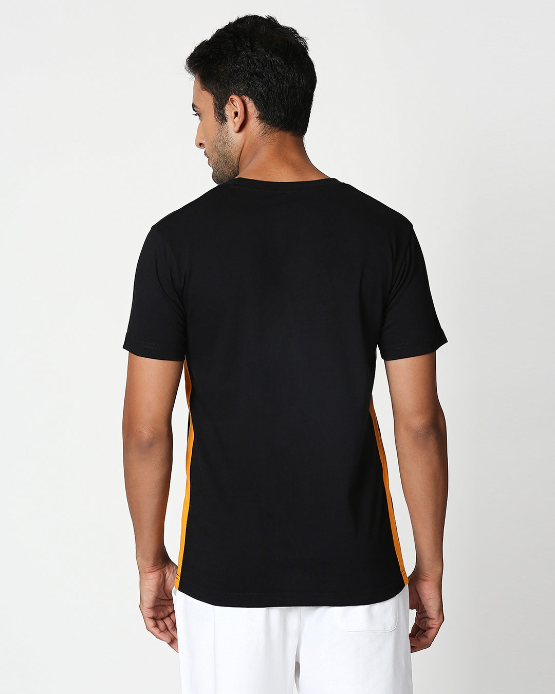 Shop Me And We Contrast Side Seam Panel T-Shirt Black-Neon Orange-Back