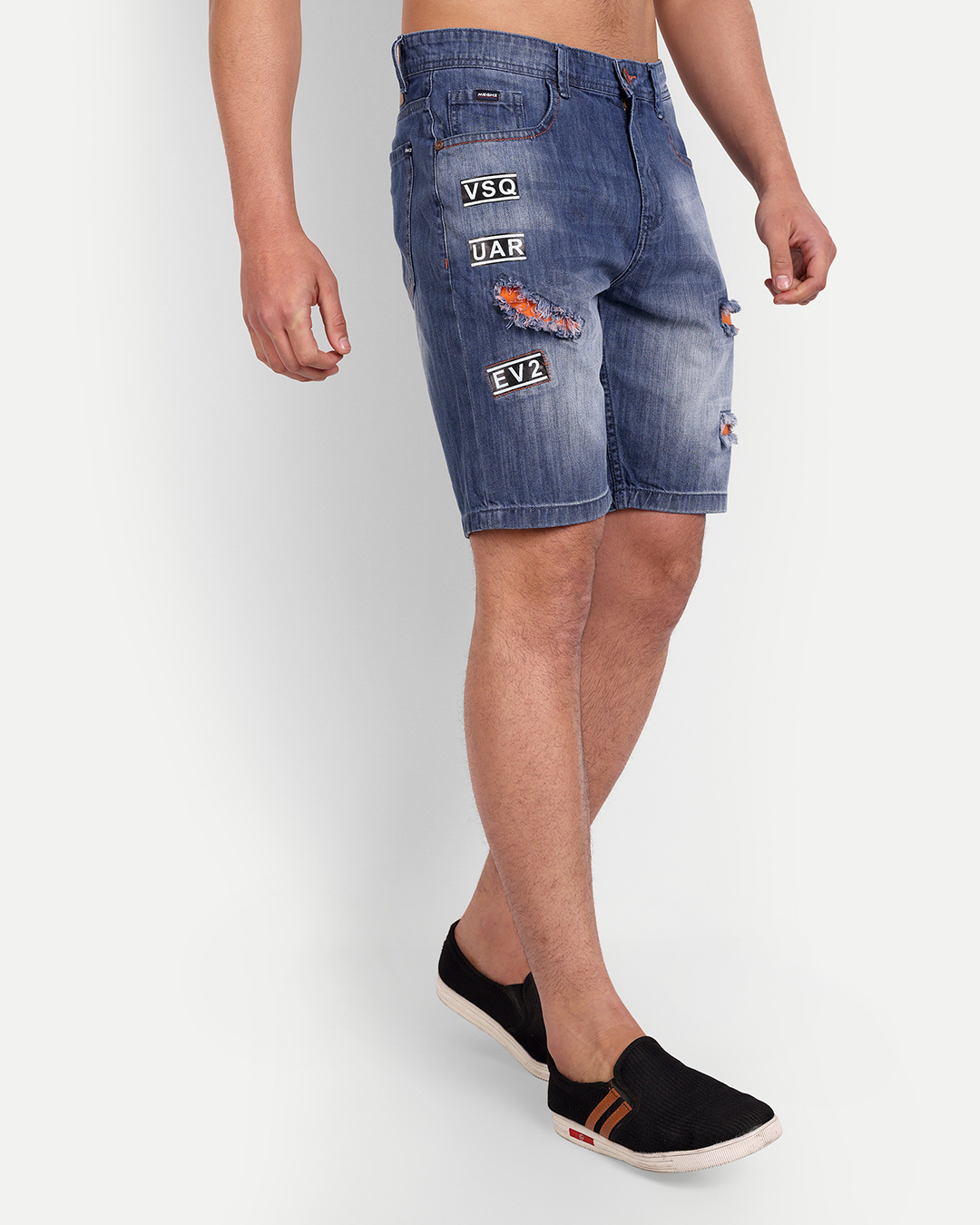 Shop Men's Blue Distressed Printed Shorts-Back