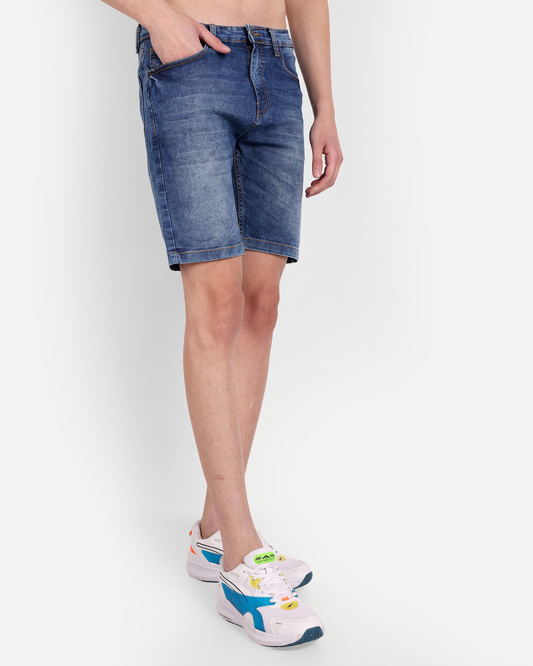 Shop Men's Blue Washed Slim Fit Shorts-Back