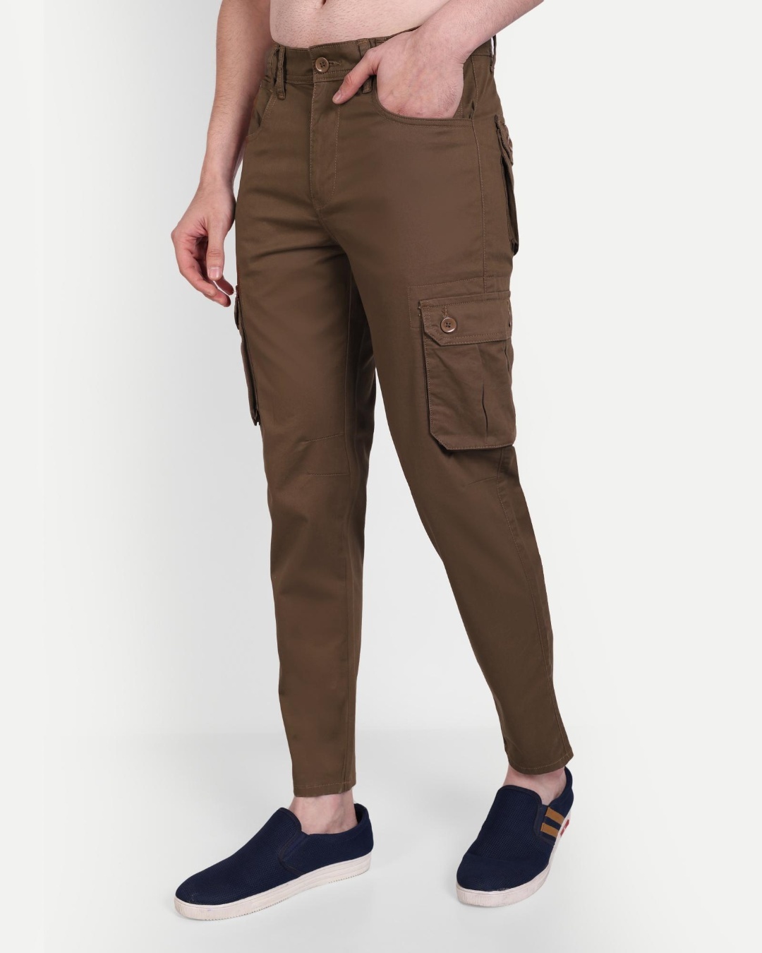 Shop Men's Brown Slim Fit Cargo Jeans-Back