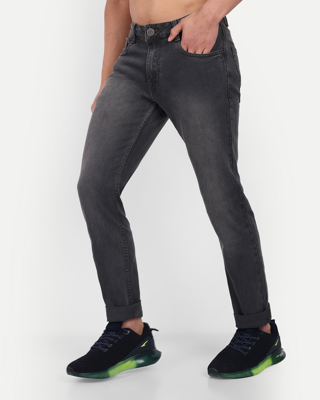 Shop Men's Grey Washed Slim Fit Jeans-Back