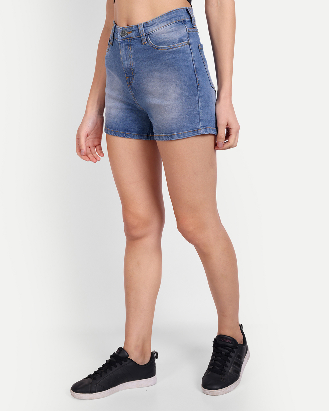 Shop Women's Blue Washed Denim Shorts-Back
