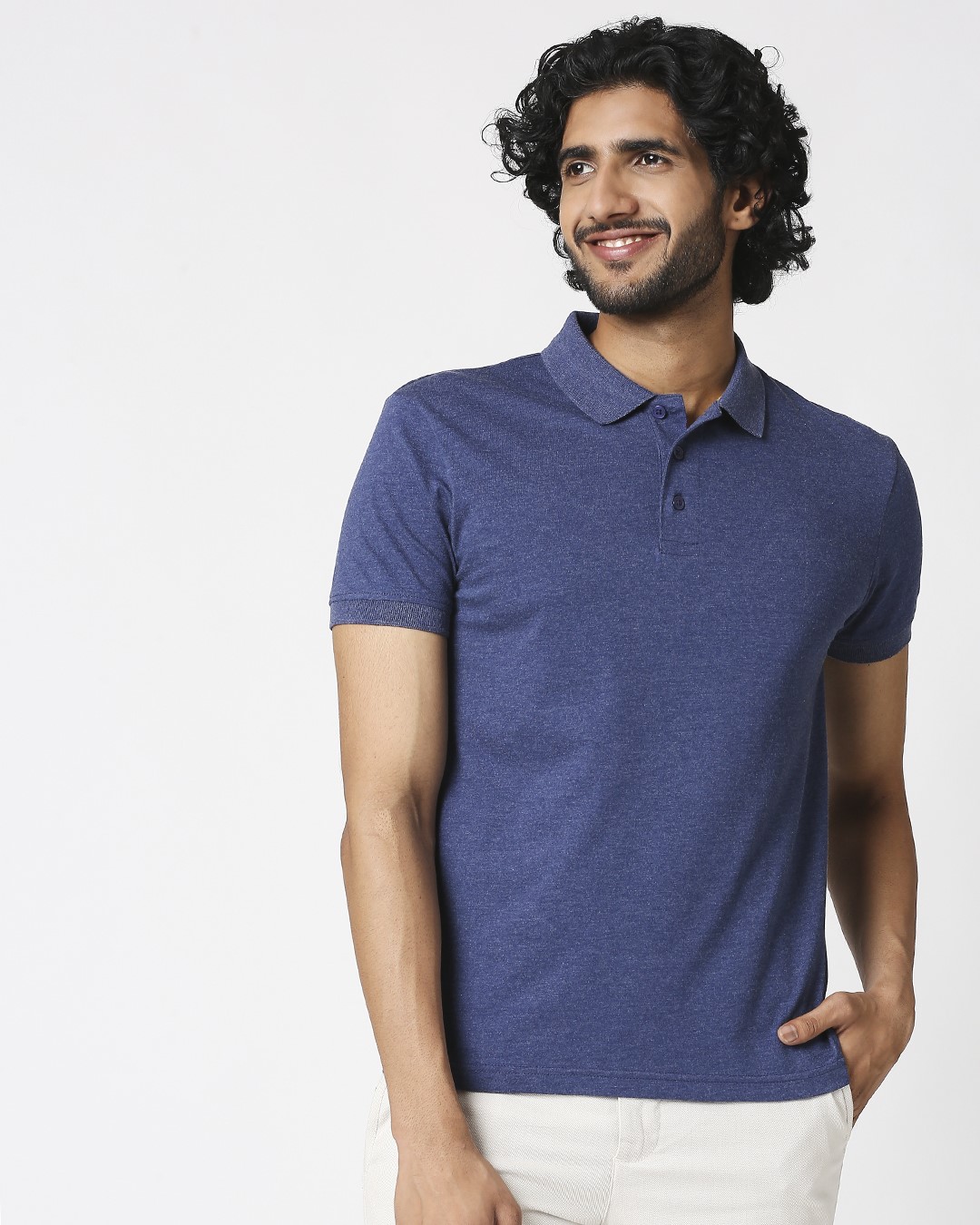 Shop Melange Navy Polo T-Shirt-Back