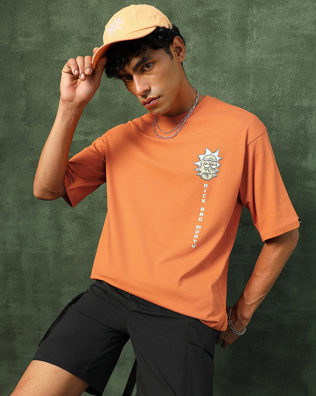 Shop Men's Orange Bit Rick & Morty Graphic Printed Oversized T-shirt-Back