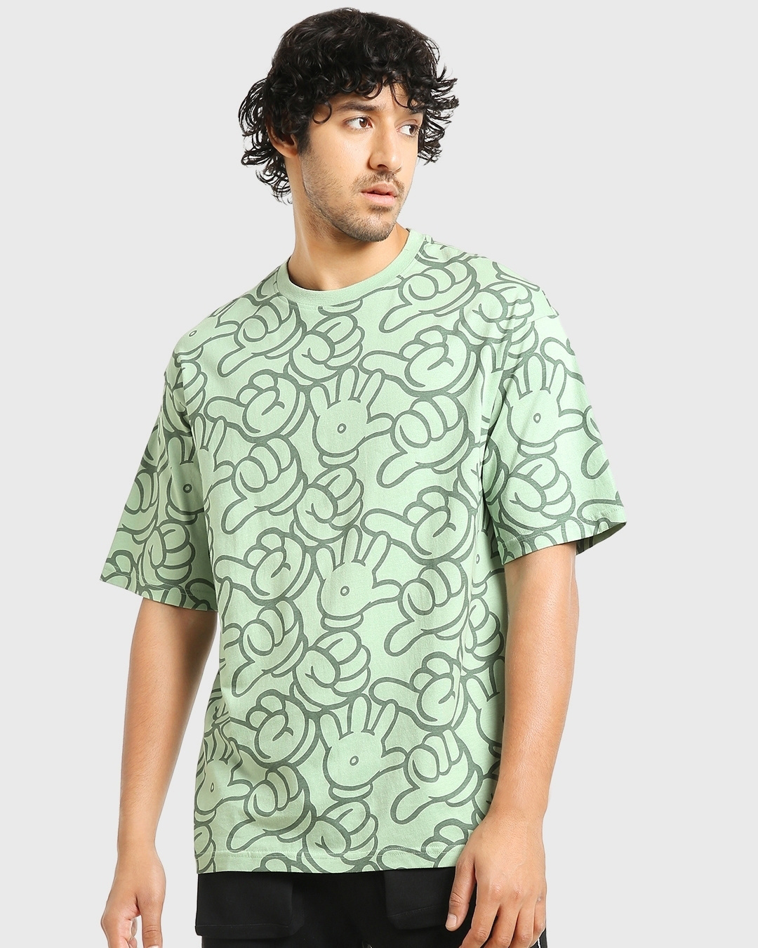 Shop Pack of 2 Men's Green All Over Printed Oversized T-shirt-Back