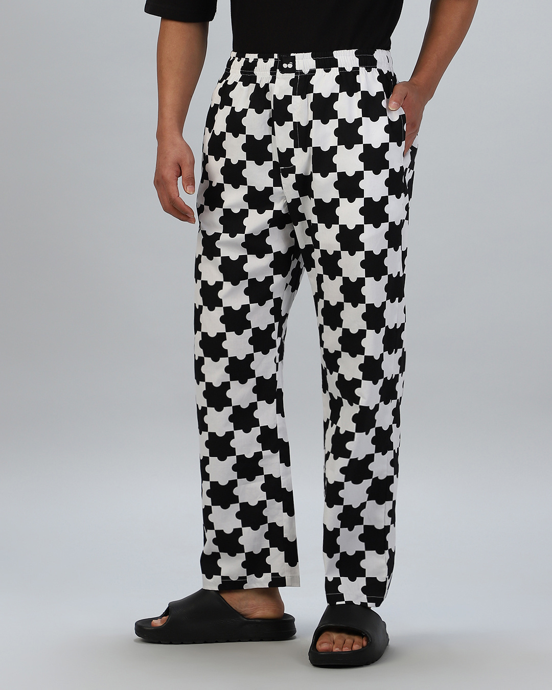 Shop Men's White & Black All Over Printed Pyjamas-Back